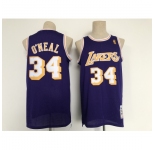Men's Los Angeles Lakers #34 Shaquille O'Neal Purple Throwback Basketball Jersey