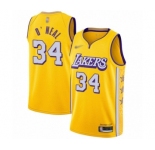 Men's Los Angeles Lakers #34 Shaquille O'Neal Swingman Gold 2019-20 City Edition Basketball Jersey