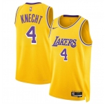 Men's Los Angeles Lakers #4 Dalton Knecht Yellow 2024 Draft Icon Edition Stitched Basketball Jersey