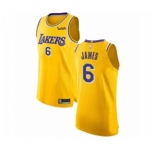 Men's Los Angeles Lakers #6 LeBron James Authentic Gold Basketball Jersey - Icon Edition