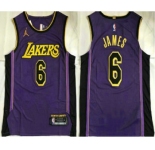Men's Los Angeles Lakers #6 LeBron James Purple 2022 Jordan AU Stitched Jersey