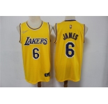 Men's Los Angeles Lakers #6 LeBron James Yellow 75th Anniversary Diamond 2021 Stitched Jersey