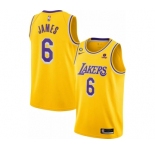 Men's Los Angeles Lakers #6 LeBron James Yellow No.6 Patch Stitched Basketball Jersey