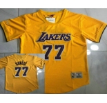 Men's Los Angeles Lakers #77 Luka Doncic Yellow Short Sleeved AU Throwback Jersey
