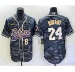 Men's Los Angeles Lakers #8 #24 Kobe Bryant Black Camo With Patch Cool Base Stitched Baseball Jersey