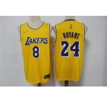 Men's Los Angeles Lakers #8 #24 Kobe Bryant Yellow 75th Anniversary Diamond 2021 Stitched Jersey