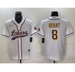 Men's Los Angeles Lakers #8 Kobe Bryant White Cool Base Stitched Baseball Jersey