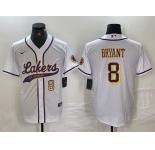 Men's Los Angeles Lakers #8 Kobe Bryant White Cool Base Stitched Baseball Jerseys