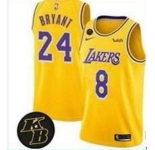 Men's Los Angeles Lakers #8/24 Kobe Bryant Authentic Gold Commemorative Edition Jersey