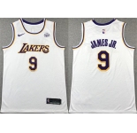 Men's Los Angeles Lakers #9 Bronny James Jr. White 2024 Draft Icon Edition Stitched Basketball Jersey