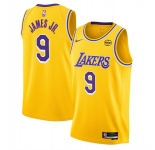 Men's Los Angeles Lakers #9 Bronny James Jr. Yellow 2024 Draft Icon Edition Stitched Basketball Jersey