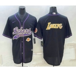 Men's Los Angeles Lakers Black Big Logo With Patch Cool Base Stitched Baseball Jerseys