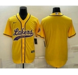 Men's Los Angeles Lakers Blank Yellow Cool Base Stitched Baseball Jersey