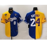 Men's Los Angeles Lakers & Dodgers Front #8 Back #24 Kobe Bryant Gold Blue Split With Patch Stitched Jersey