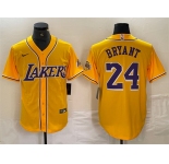 Men's Los Angeles Lakers Front #24 Kobe Bryant Gold Cool Base Stitched Baseball Jersey