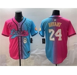 Men's Los Angeles Lakers Front #8 Back #24 Kobe Bryant Pink Blue Limited Stitched Jersey