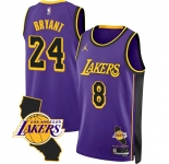 Men's Los Angeles Lakers Front #8 Back #24 Kobe Bryant Purple 2025 California Patch Stitched Basketball Jersey