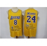 Men's Los Angeles Lakers Front #8 'Legend' Back #24 'Mamba' Kobe Bryant Yellow Stitched Basketball Jersey