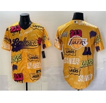 Men's Los Angeles Lakers Team Big Logo Yellow Limited Stitched Baseball Jersey