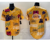 Men's Los Angeles Lakers Team Big Logo Yellow Limited Stitched Baseball Jersey