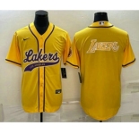 Men's Los Angeles Lakers Yellow Big Logo Cool Base Stitched Baseball Jersey