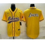 Men's Los Angeles Lakers Yellow Big Logo Cool Base Stitched Baseball Jerseys