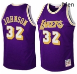 Mens Mitchell and Ness Los Angeles Lakers 32 Magic Johnson Swingman Purple Throwback NBA Jersey