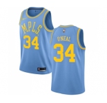 Men's Nike Los Angeles Lakers #34 Shaquille O'Neal Authentic Blue Hardwood Classics NBA Jersey