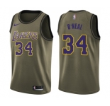 Men's Nike Los Angeles Lakers #34 Shaquille O'Neal Swingman Green Salute to Service NBA Jersey