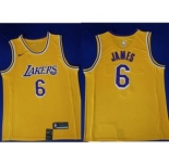 Men's Nike Los Angeles Lakers #6 LeBron James Purple Number Yellow Stitched NBA Jersey