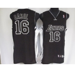 nba los angeles lakers #16 gasol black(black number)
