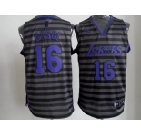 nba los angeles lakers #16 gasol grey[black strip]