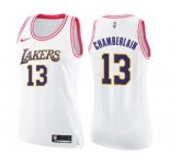 Women's Nike Los Angeles Lakers #13 Wilt Chamberlain Swingman White Pink Fashion NBA Jersey