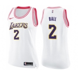 Women's Nike Los Angeles Lakers #2 Lonzo Ball Swingman White Pink Fashion NBA Jersey