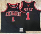 Men's Chicago Bulls #1 Derek Rose Black Hardwood Classics Soul AU Throwback Jersey