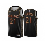 Men's Chicago Bulls #21 Thaddeus Young Black Motor City Edition 2020-21 No Little Plans Stitched Basketball Jersey