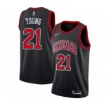 Men's Chicago Bulls #21 Thaddeus Young Swingman Black Finished Basketball Jersey - Statement Edition