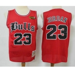 Men's Chicago Bulls #23 Michael Jordan 1997-98 Red English Version Champions Patch Hardwood Classics Soul Swingman Throwback Jersey