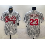 Men's Chicago Bulls #23 Michael Jordan 2024 Arctic Camo Salute To Service Stitched Baseball Jersey