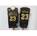 Men's Chicago Bulls #23 Michael Jordan Authentic Black Yellow  font Retro Basketball Jersey