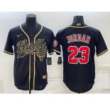 Men's Chicago Bulls #23 Michael Jordan Black Gold With Patch Cool Base Stitched Baseball Jersey