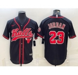 Men's Chicago Bulls #23 Michael Jordan Black With Patch Cool Base Stitched Baseball Jersey