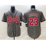 Men's Chicago Bulls #23 Michael Jordan Grey Gridiron Cool Base Stitched Baseball Jersey