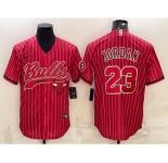 Men's Chicago Bulls #23 Michael Jordan Red Pinstripe With Patch Cool Base Stitched Baseball Jersey