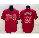 Men's Chicago Bulls #23 Michael Jordan Red With Patch Cool Base Stitched Baseball Jersey