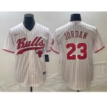 Men's Chicago Bulls #23 Michael Jordan White Pinstripe Cool Base Stitched Baseball Jersey