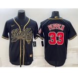 Men's Chicago Bulls #33 Scottie Pippen Black Gold With Patch Cool Base Stitched Baseball Jersey