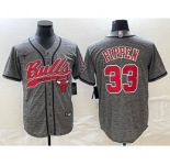 Men's Chicago Bulls #33 Scottie Pippen Grey Gridiron Cool Base Stitched Baseball Jersey