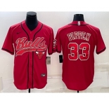Men's Chicago Bulls #33 Scottie Pippen Red With Patch Cool Base Stitched Baseball Jersey