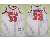 Mens Chicago Bulls #33 Scottie Pippen White Pinstripe Mitchell & Ness 1995-96 Hardwood Classics Reload Swingman Jersey